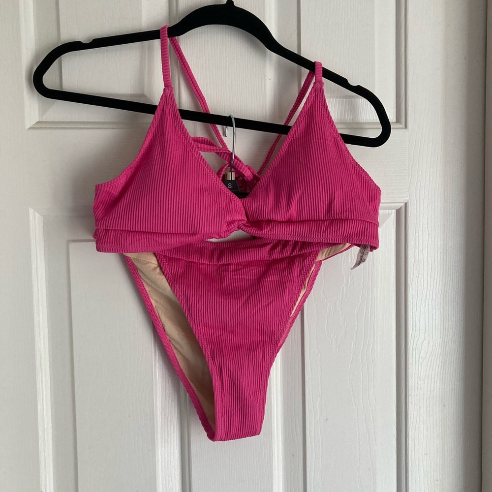 Pink Ribbed Bikini Set